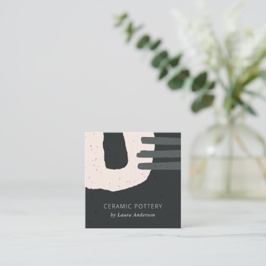 ABSTRACTE CHIC CCERAMIC TEXTURE BLACK BLUSH SPECKL VIERKANTE VISITEKAARTJE (Staand voorkant)