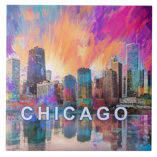 Abstracte Chicago Skyline Art Modern Tegeltje (Voorkant)