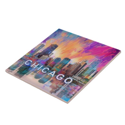 Abstracte Chicago Skyline Art Modern Tegeltje (Zijkant)