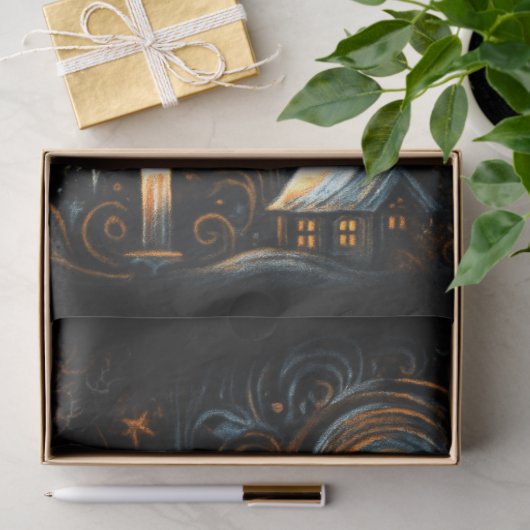 Abstracte Christmas Village Chalk Drawing Night Sk Tissuepapier (Geschenk)