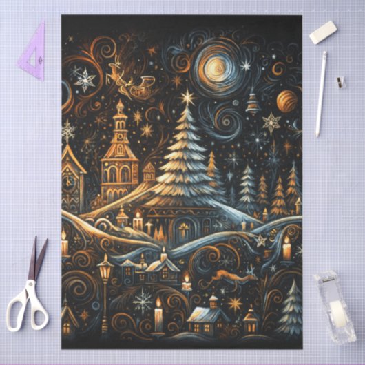 Abstracte Christmas Village Chalk Drawing Night Sk Tissuepapier (Craft)