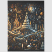 Abstracte Christmas Village Chalk Drawing Night Sk Tissuepapier (Voorkant)