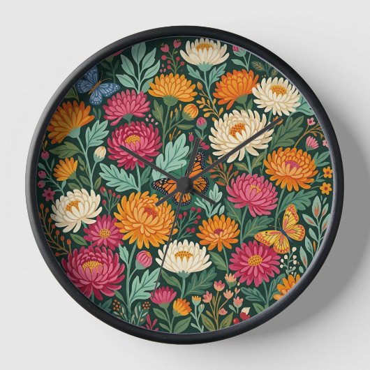 Abstracte Chrysanten Vlinders Kunst Klokken (Voorkant)
