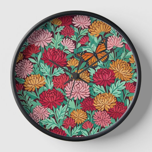 Abstracte Chrysanthemum Vlinder Kunst Klokken (Voorkant)