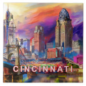 Abstracte Cincinnati Skyline Art Moderne Stad Tegeltje (Voorkant)