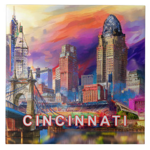 Abstracte Cincinnati Skyline Art Moderne Stad Tegeltje