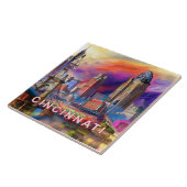 Abstracte Cincinnati Skyline Art Moderne Stad Tegeltje (Zijkant)