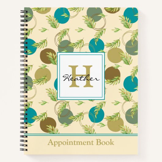 Abstracte Circles & Leaves Monogram Benoeming Notitieboek (Voorkant)