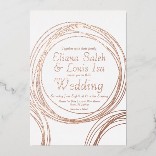 Abstracte Circular Gold Wedding geperst Folie Uitnodiging (Voorkant)