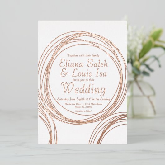 Abstracte Circular Gold Wedding geperst Folie Uitnodiging (Staand Voorkant)