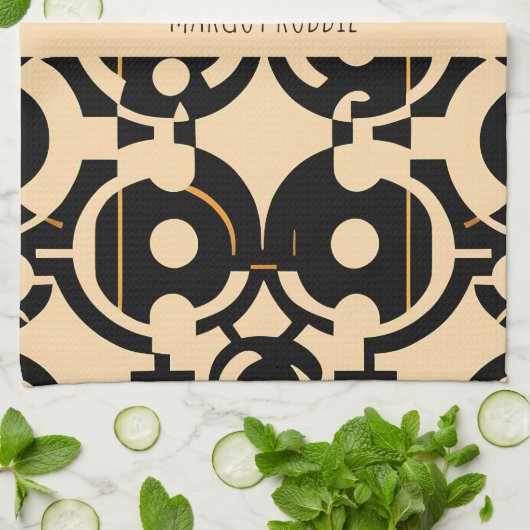 Abstracte cirkel halftoon biege geel patroon theedoek (Gevouwen)