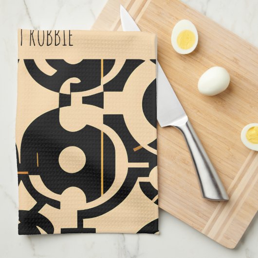 Abstracte cirkel halftoon biege geel patroon theedoek (Quarter Fold)