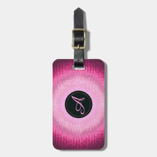 Abstracte cirkel roze vitrage texture.monogram. bagagelabel (Voorkant verticaal)