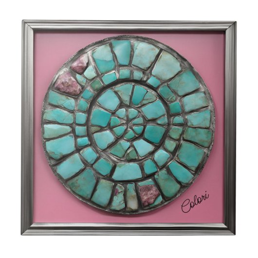 Abstracte cirkel van turquoise en roze stenen tegeltje (Voorkant)