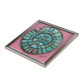 Abstracte cirkel van turquoise en roze stenen tegeltje (Zijkant)