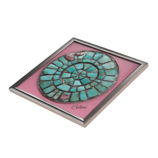 Abstracte cirkel van turquoise en roze stenen tegeltje (Zijkant)