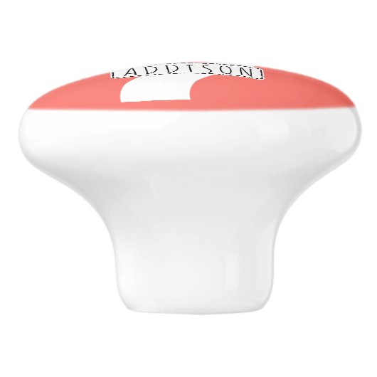 Abstracte cirkelboom en naam op levend koraal keramische knop (Zijkant)