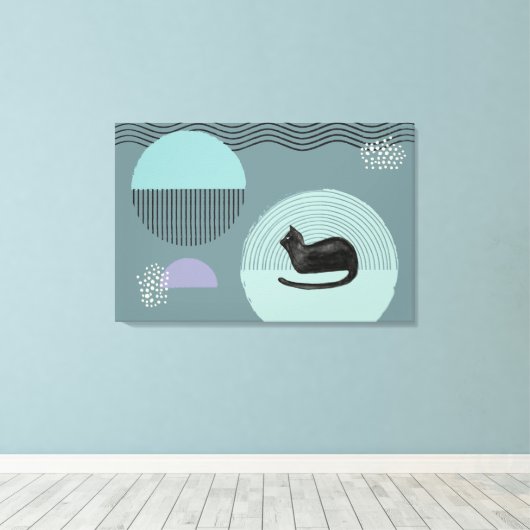 Abstracte cirkels Cat Resting Canvas Print (Insitu (Houten vloer))