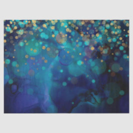 Abstracte cirkels en gouden Stippen op blauwe ontk Tissuepapier