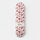 Abstracte cirkels en halvemaan in rood plus Naam Persoonlijk Skateboard (Voorkant)