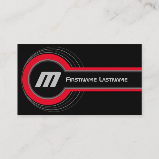 Abstracte cirkels grijze rode tinten elegant zwart visitekaartje (Voorkant)