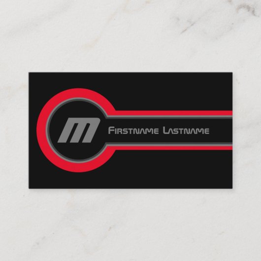 Abstracte cirkels grijze rode tinten elegant zwart visitekaartje (Voorkant)