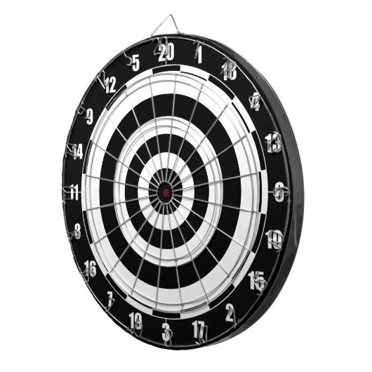 Abstracte cirkels in zwart en wit dartbord (Voorkant Rechts)