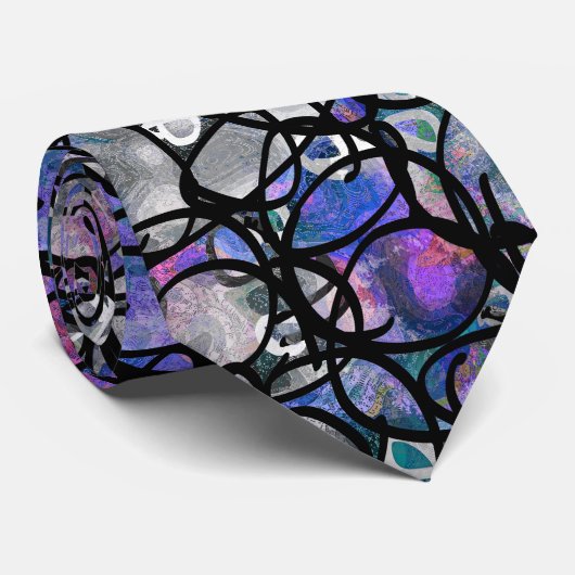 Abstracte cirkels met handtekening, blauw, Paars,  Stropdas (Opgerold)