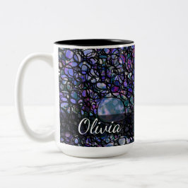 Abstracte cirkels met handtekening, blauw, Paars,  Tweekleurige Koffiemok