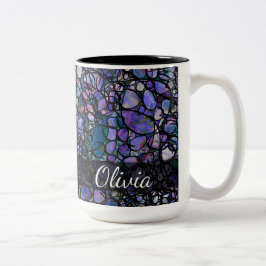 Abstracte cirkels met handtekening, blauw, Paars, Tweekleurige Koffiemok