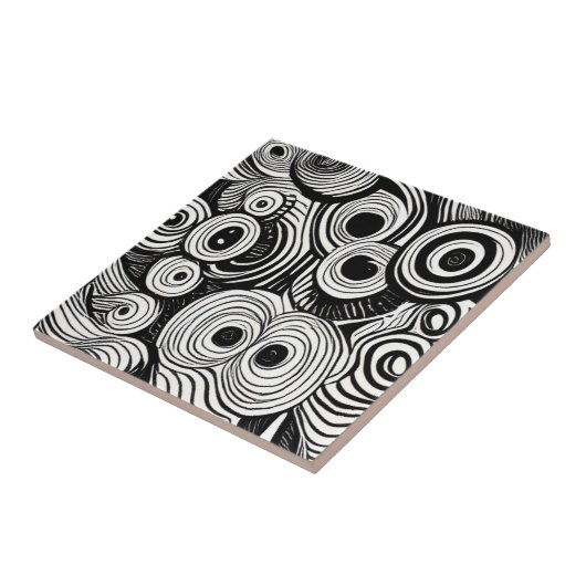 Abstracte cirkels ogen zwart wit tegeltje (Zijkant)