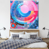 Abstracte cirkels & ovalen in zacht blauw & roze canvas afdruk (Insitu (Slaapkamer))
