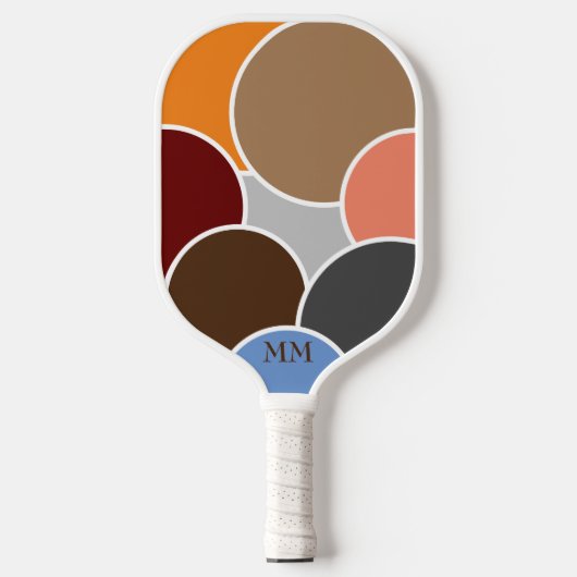 Abstracte Cirkels Retro Kleuren met Initialen Pickleball Paddle (Voorkant)