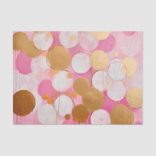 Abstracte Cirkels Roze en Gouden Decoupage Tissuepapier (Voorkant)