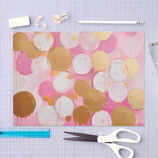 Abstracte Cirkels Roze en Gouden Decoupage Tissuepapier (Craft)