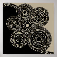 Abstracte cirkels Stippen Bloemen Zwart op Tan Pri