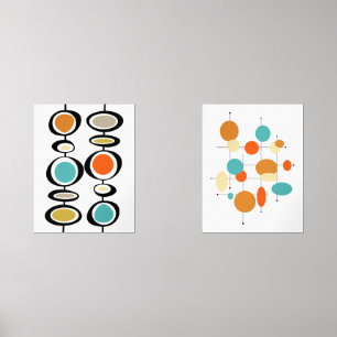 Abstracte cirkels Turquoise Oranje midden eeuw Muurkunst Sets