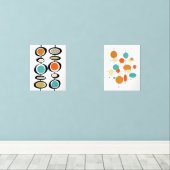 Abstracte cirkels Turquoise Oranje midden eeuw Muurkunst Sets (Houten vloer)