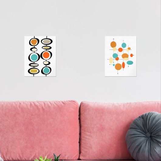 Abstracte cirkels Turquoise Oranje midden eeuw Muurkunst Sets (Woonkamer)