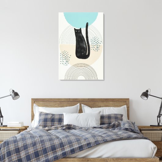 Abstracte cirkels zwart Cat 4 Canvas Print (Insitu (Slaapkamer))