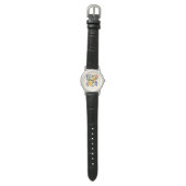 Abstracte citroenbladeren Boho blauwe crème horlog Horloge (Vlak)