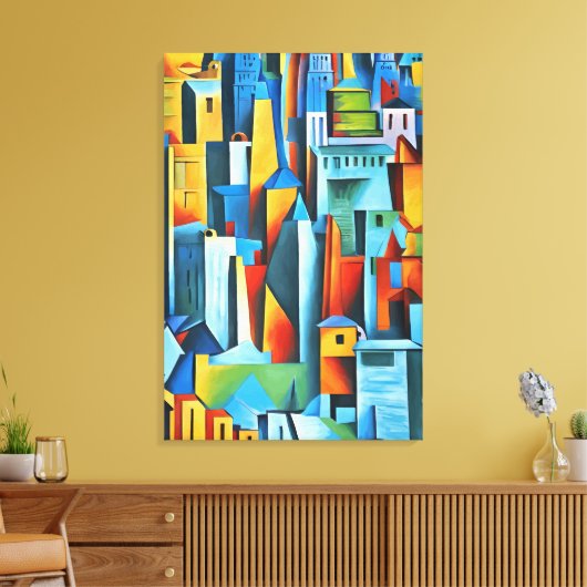 Abstracte Cityscape Buildings Skyscrapers Art Canvas Afdruk (Insitu (Woonkamer))