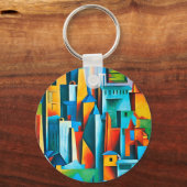 Abstracte Cityscape Buildings Skyscrapers Art Magn Sleutelhanger (Voorkant)