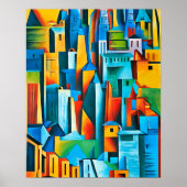 Abstracte Cityscape Buildings Skyscrapers Art Poster (Voorkant)