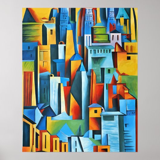 Abstracte Cityscape Buildings Skyscrapers Art Poster (Voorkant)