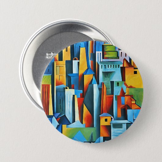 Abstracte Cityscape Buildings Skyscrapers Art Ronde Button 7,6 Cm (Voorkant /achterkant)