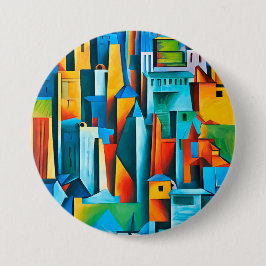 Abstracte Cityscape Buildings Skyscrapers Art Ronde Button 7,6 Cm