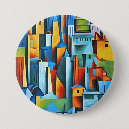 Abstracte Cityscape Buildings Skyscrapers Art Ronde Button 7,6 Cm (Voorkant)