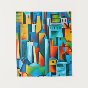 Abstracte Cityscape Buildings Skyscrapers Art Wandkleed