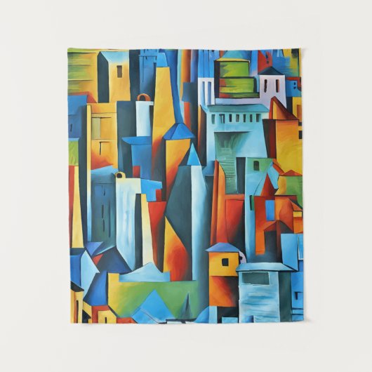 Abstracte Cityscape Buildings Skyscrapers Art Wandkleed (Voorkant)